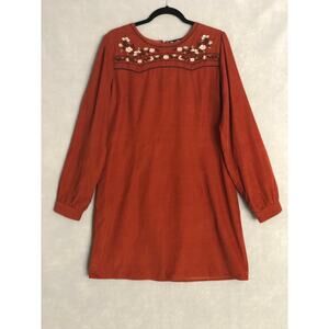 Floral Embroidered Terracotta Midi Dress